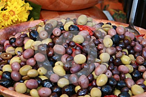 Olives and hot peppers