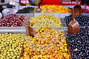 Olives in the Mahane Yehuda Market in Jerusalem.