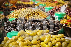 Olives at a market stall