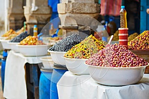 Olives on Moroccan market (souk) in Essaouira, Morocco