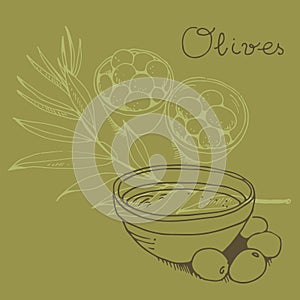 Olives and olive branch seamless vector pattern