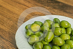 Olives on a plate. Typical Spanish appetizer also callesd tapa