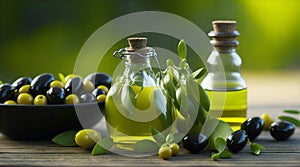 Olives for pouring extra virgin olive oil. Health food composition