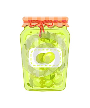 Olives Preserved Food in Glass Jar Vector Icon