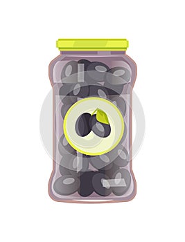 Olives Preserved Food in Glass Jar Vector Icon