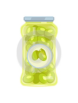 Olives Preserved Food in Glass Jar Vector Icon