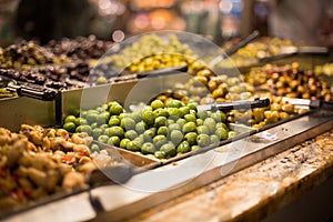 Olives on sale/display in a food market