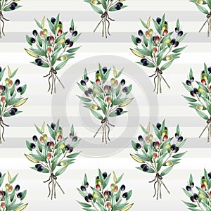 Olives seamless pattern. Olive branches set with olives. Veagn food. Seamless pattern for simple backgrounds