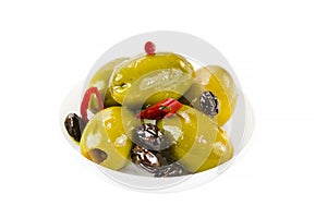 Olives in a small plastic plate photo