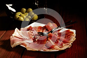 Olives and Spanish Cured Serrano Ham