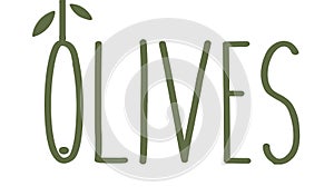 Olives thin line emblem. Green olive branch with leaves. Gourmet food unusual concept logo template. Simple logotype