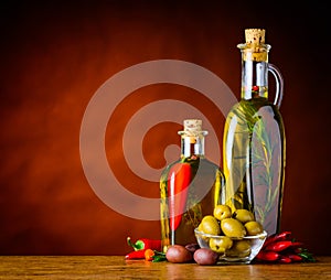 Olives with Virgin Olive Oil and Copy Space