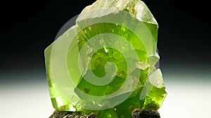 Olivine is rare precious natural geological stone on gradient background in low key, isolate. AI generated.