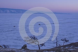 Olkhon island on winter Baikal lake at sunrise - Baikal, Siberia, Russia