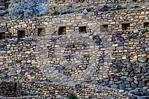 Ollantaytambo - old Inca fortress and town the hills of the Sacred Valley (Valle Sagrado) in the Andes mountains of Peru, South Am