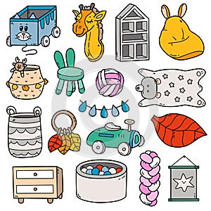 Ollection of colorful baby doodles decor for kids room