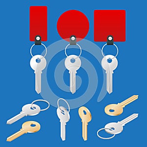 ollection of different house keys isolated on white background. Keys set.