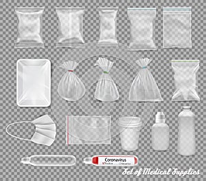 Ollection of polypropylene plastic packaging and medical supplies