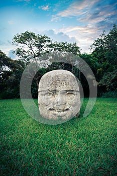 Olmec colossal head in the city of La Venta, Tabasco