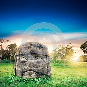 Olmec colossal head in the city of La Venta, Tabasco