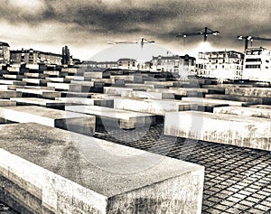 Olocaust Memorial in Berlin at night, Germany