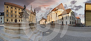 Olomouc - baroque pearl of Moravia, Republic square with fountain of tritons and church st. Marry of snow