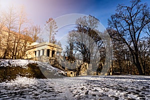 Olomouc, Mausoleum of Yugoslav soldiers, South Slavic mausoleum in the park in winter, Czech republic, Moravia, Olomouc