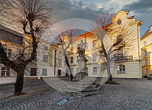 Olomouc, Na Hrade square with statue of st. Florian - Streets in the old town, Czech Republic