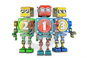 Ð¡olorful 123 numbers sign on retro robots. Isolated. Contains cl