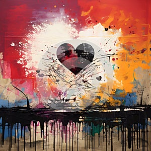 olorful Embrace: Abstract Heart with Paint Splatters