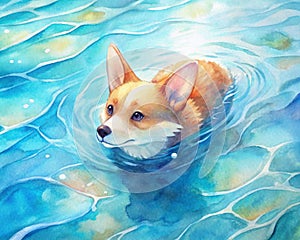 ?olorful little corgi swimming in water