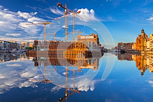 Olowianka island with building construction in Gdansk