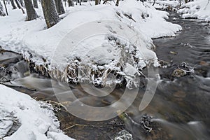 Olsovy creek near Petrovice village in Krusne mountains in winter cold morning