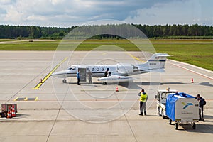 13/09/2021. Olsztyn-Mazury Airport, Poland. United States Air Force Europe USAFE Gates Learjet 40096 jet plane.