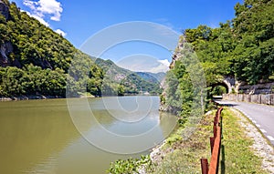 Olt River at Turnu RoÃÅ¸u Red Tower Pass in Calimanesti-Caciulata, Romania. Travel Romania. Landscape with Cozia National Park,