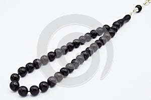 Oltu tespih tesbih, black and silver beads sequenced short rosary