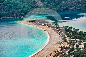 Oludeniz Beach and Blue Lagoon, Fethiye, Mugla, Turkey. Amazing Oludeniz beach landscape. Summer and holiday concept.