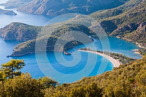 Oludeniz lagoon in sea landscape view of beach