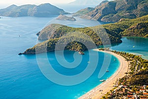 Oludeniz lagoon in sea landscape view of beach