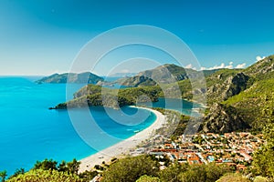 Oludeniz lagoon in sea landscape view of beach