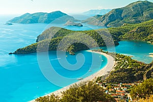 Oludeniz lagoon in sea landscape view of beach