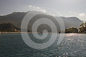 OLUDENIZ TURKEY. View of Babadag Mountain from the lake of the Blue Lagoon