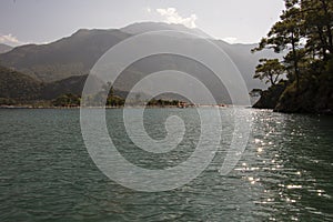 OLUDENIZ TURKEY. View of Babadag Mountain from the lake of the Blue Lagoon