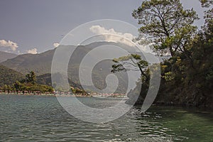 OLUDENIZ TURKEY. View of Babadag Mountain from the lake of the Blue Lagoon