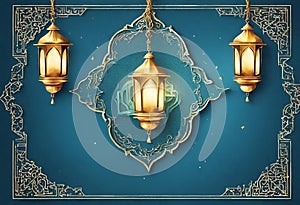 oly month of muslim community, Ramadan Kareem celebration greeting card with hanging arabic lamp