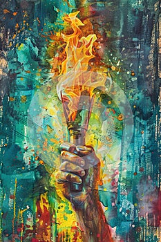 Olyimpic fire torch burning. Generative Ai