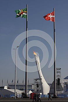 Olymic fire and flags