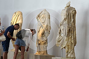 Olympia, Greece, 17 July 2018, Tourists from around the world visit the archaeological finds in the museum