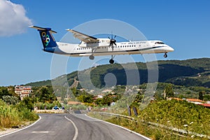 Olympic Air Bombardier DHC-8-400 airplane Skiathos airport in Greece