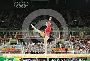 Olympic champion Aly Raisman of United States competing on the balance beam at women's all-around gymnastics at Rio 2016
